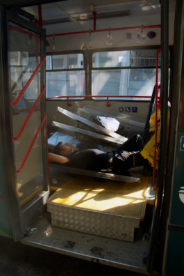 sleeping police man at the gezi protests 